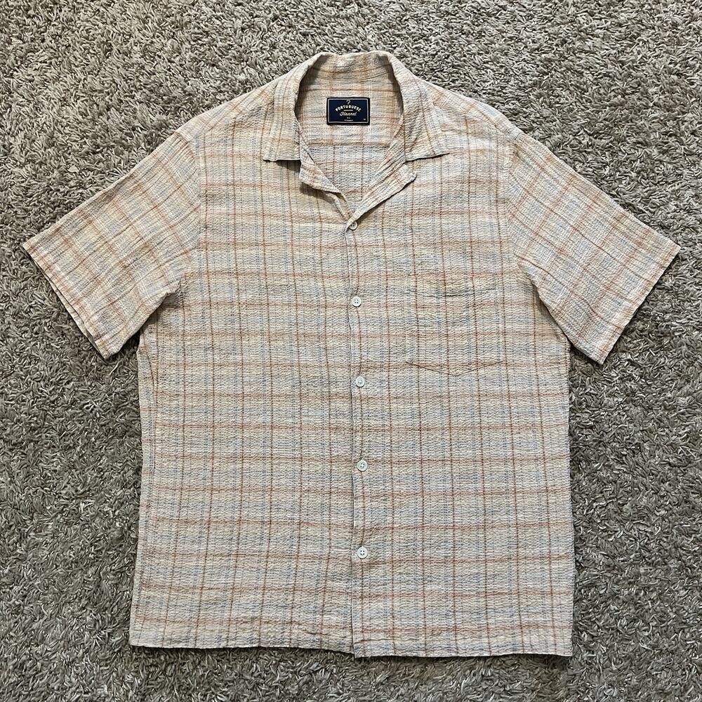 Portuguese Flannel Beige Plaid Short-Sleeve Button-Down Shirt
